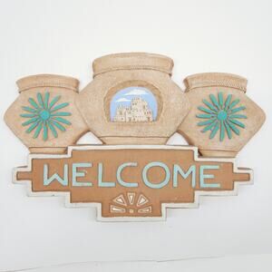 Vtg Welcome Sign Terracotta Mexican Southwest Boho 10.5"W